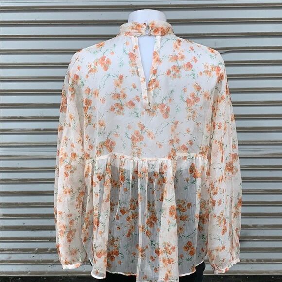 Zara Basic Collection size medium sheer floral top - Picture 7 of 8